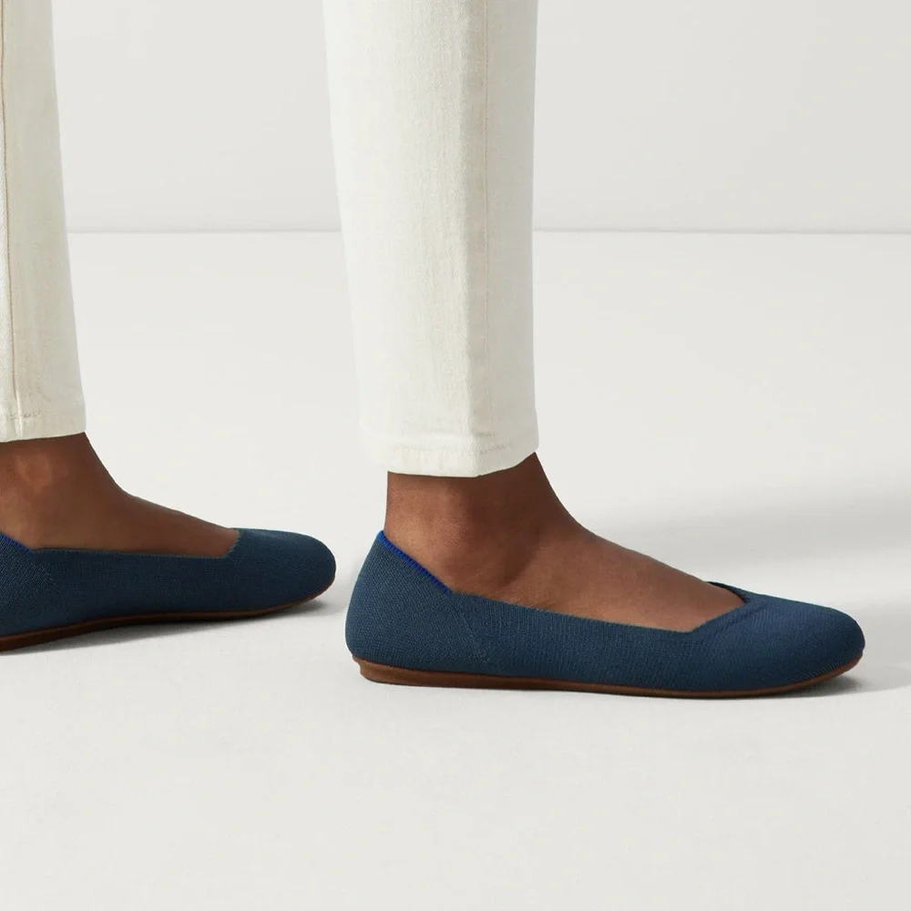 Rothy’s The Flat Navy Blue Knit Pointed Toe Flats Women’s US 6 Washable